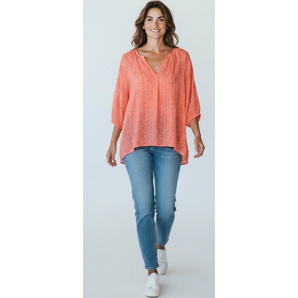 Susan Bristol Women's Sz Large Coral V-Neck Lightweight Shirt Pink Shirt